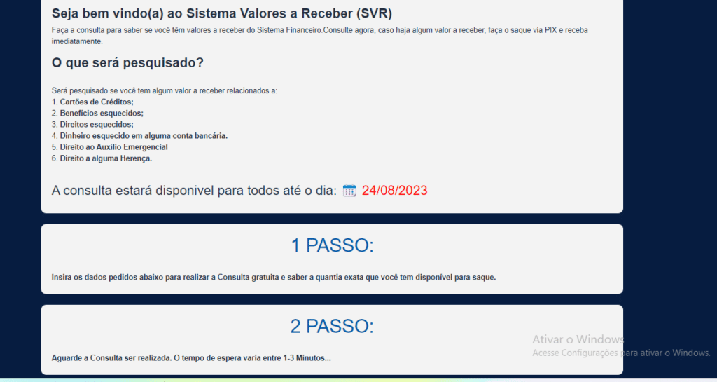 Sistema falso para consulta de valores a receber. (Fonte: Edição / Jornal JF)