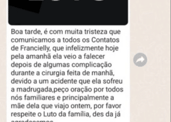 P`rint do whats app onde familia da jovem anuncia luto
