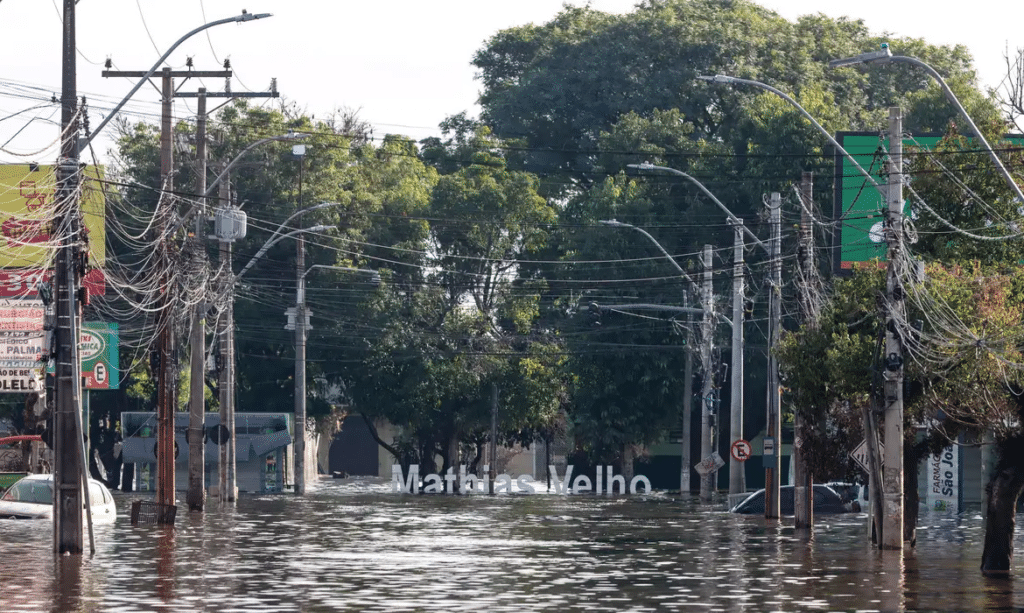 Imagem do Bairro Matias Velho, em Canoas, totalmente alagado.