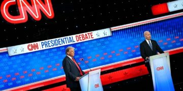 Joe Biden e Dondald Trump em debate (Fonte: Reprodução/AFP)