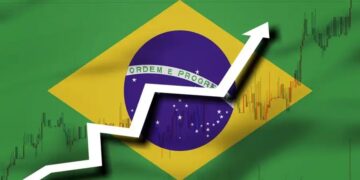 imagem da bandeira do brasil com seta subiindo para falar da Taxa Selic