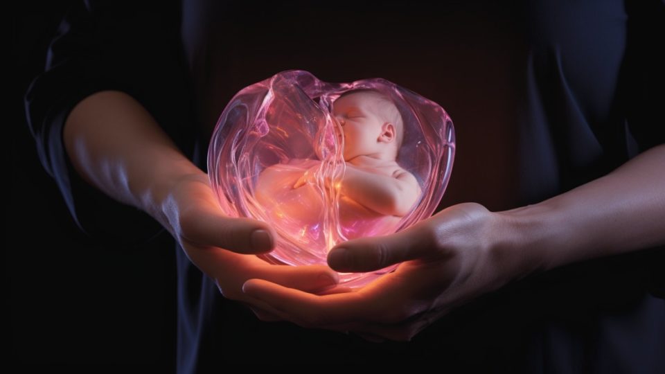 imagem de uma mão segurando um feto para falar sobre a criminalização do aborto.
