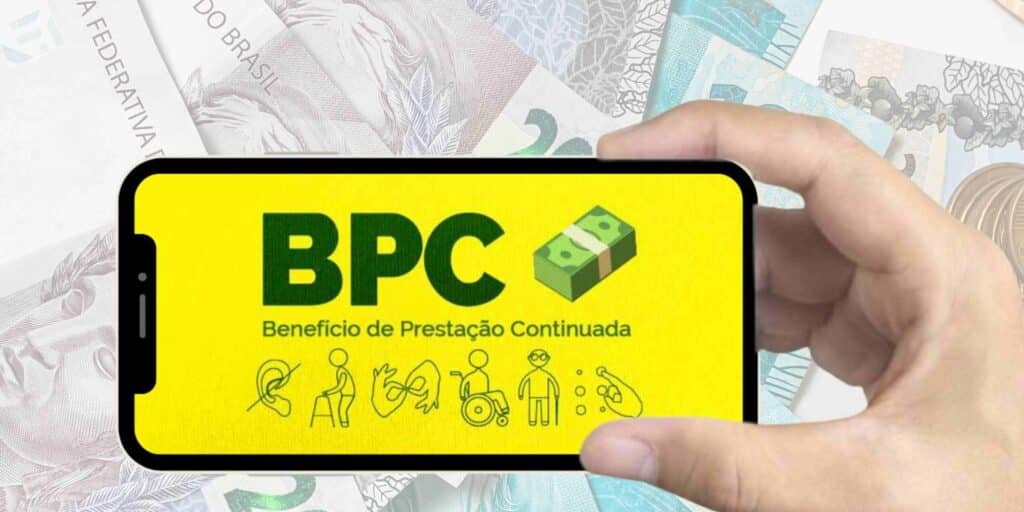 imagem de um celular com o logo do Benefício de Prestação Continuada
