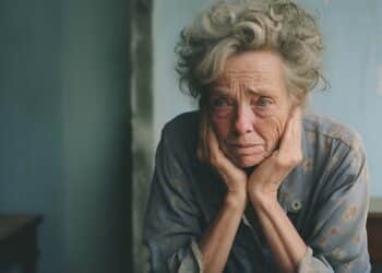 Aposentada do INSS preocupada com golpe do consignado. (Fonte: freepik).