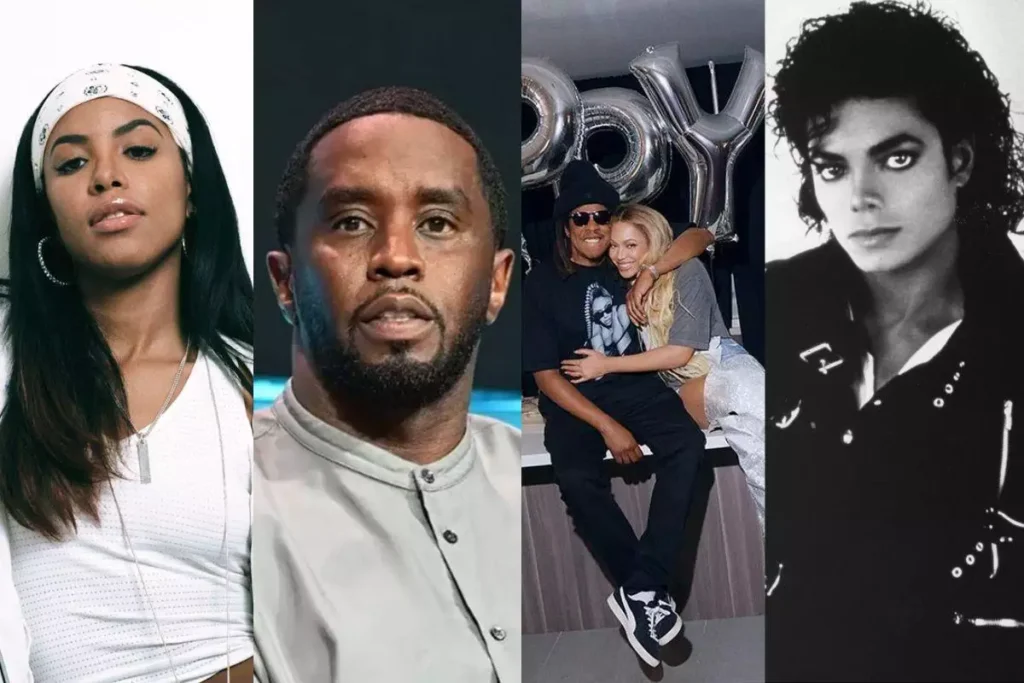 da direita para a esquerda: michael jackson, beyonce, jay z, diddy e aaliyah
