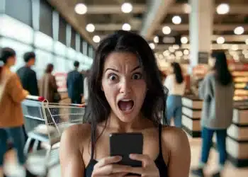 Mulher no supermercado assustada com o fim do pix. (Fonte: freepik).