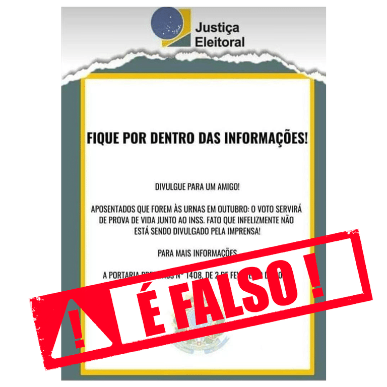 Comunicado falso sobre comprovante de votação como prova de vida do INSS. (Fonte: gov.br).